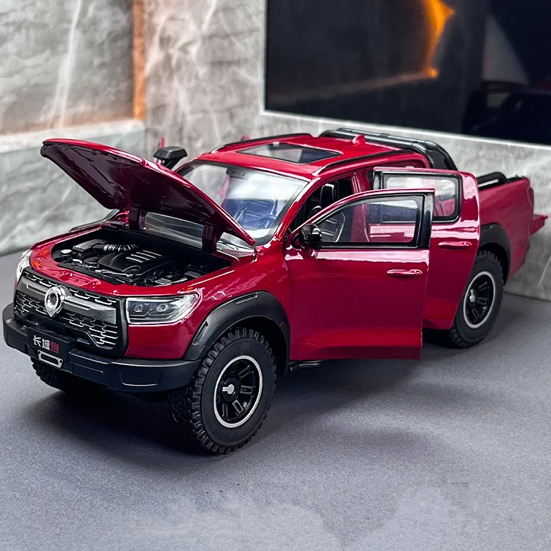 1:24 Great Wall Motor POER Pickup Alloy Car Model Diecast Metal Off-road Vehicles Car Model Simulation Sound and Light Kids Gift