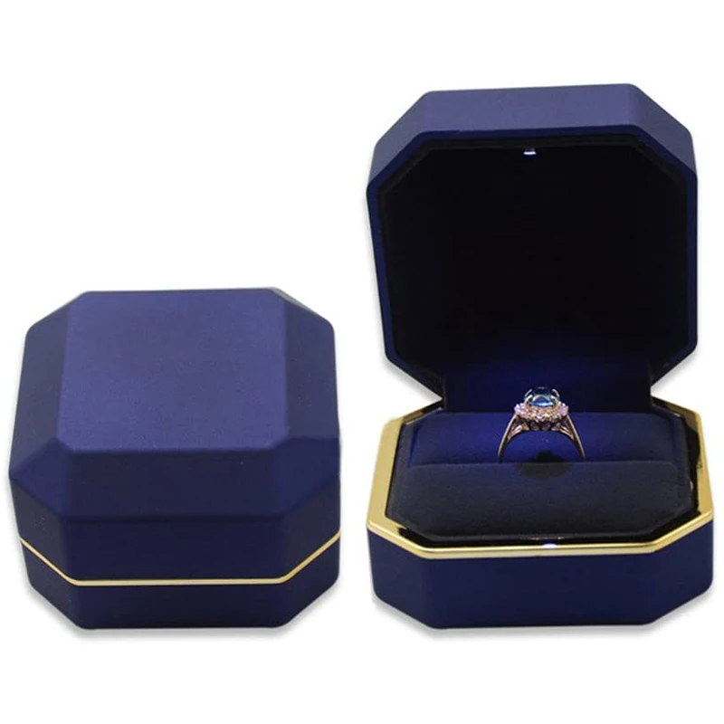 1 Stuks Led Sieraden Ring Box Luxe Fluwelen Rubberen Ketting Hanger Geschenken Display Met Voorstel Verloving Trouwkoffer