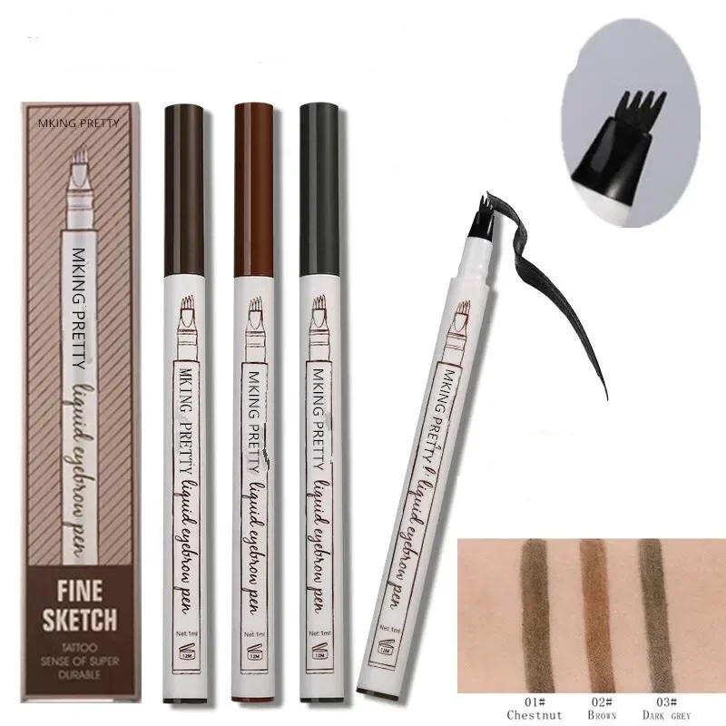 High Quality 4 Points Natural Liquid Eyebrow Pen Makeup 4-Fork Long Lasting Microblade Eye Brow Pencil Dark Brown Black Cosmetic