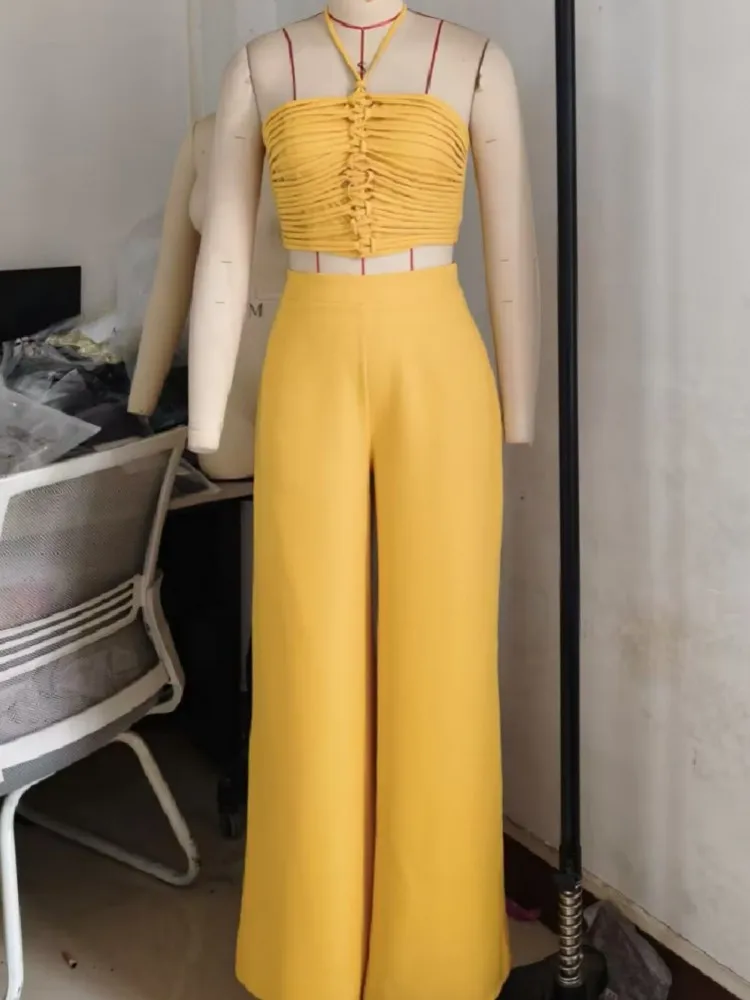 Conjuntos de 2 piezas para mujer, conjuntos a juego, conjuntos de dos piezas, Top y pantalones de pierna ancha, trajes, ropa, novedad de 2025, verano y otoño