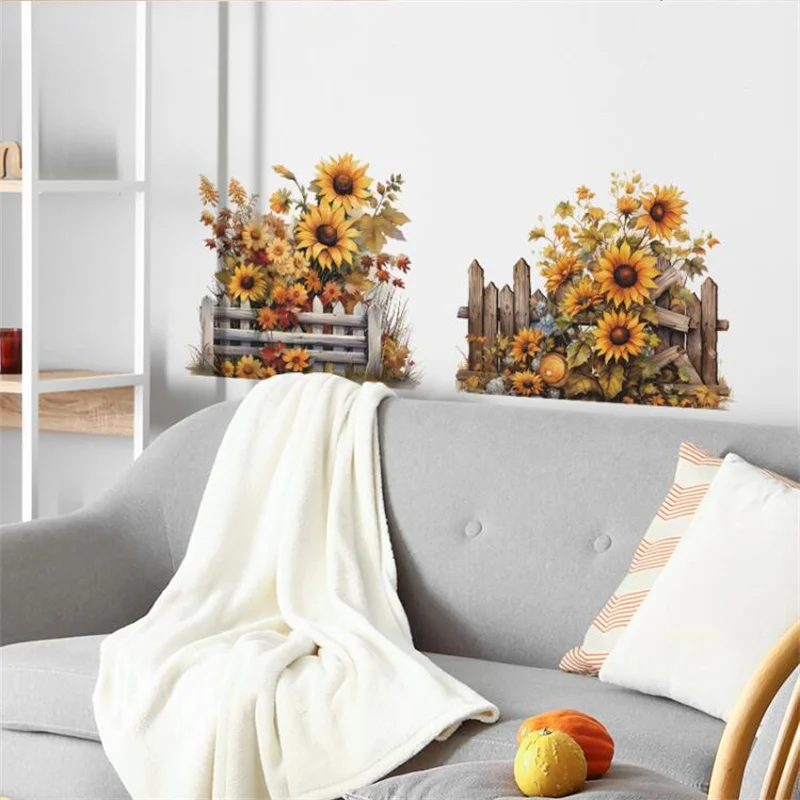 1PCS Sunflower Fence Wall Stickers For Bedroom Living Room Entrance Glass Home Decoration Paintings Self-Adhesive