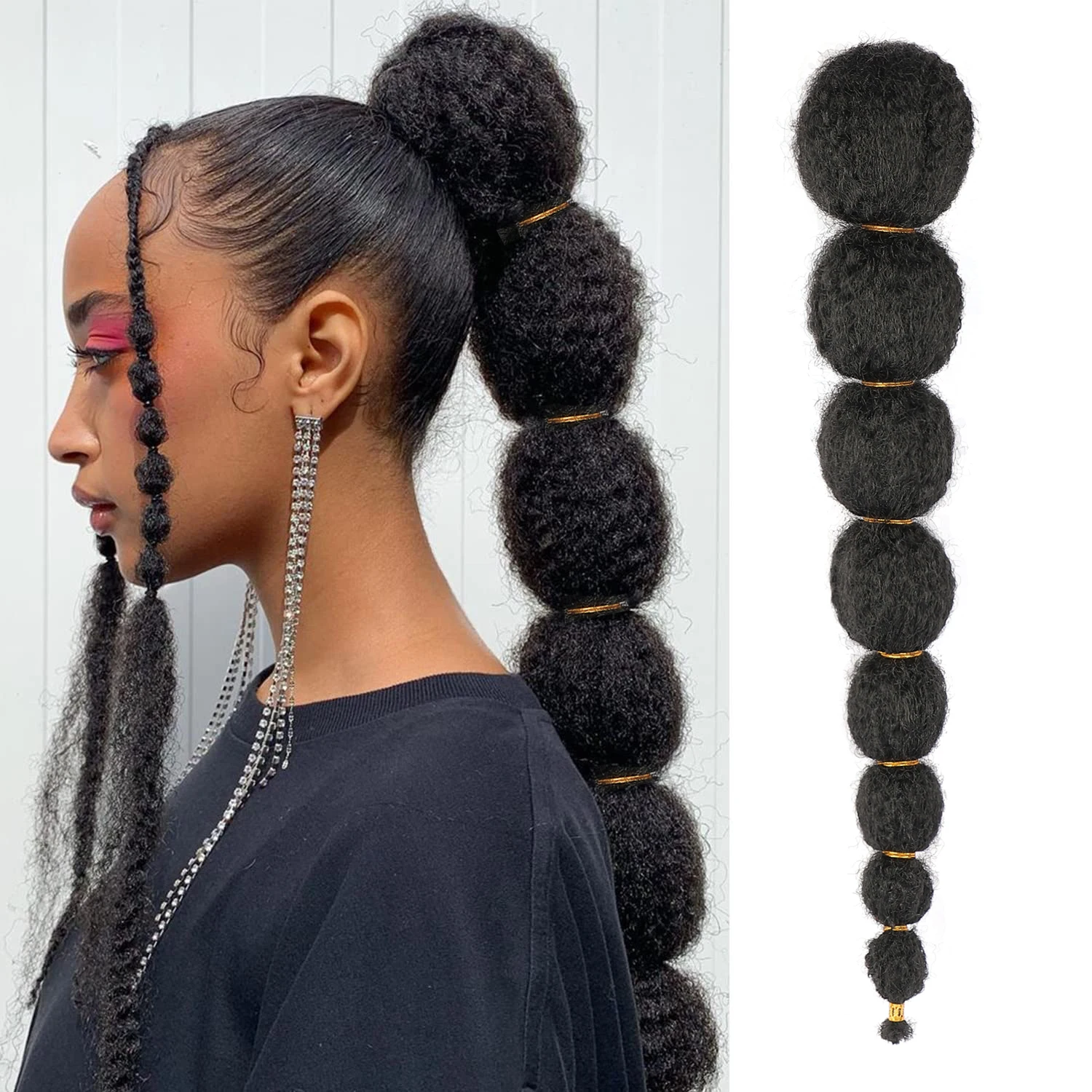 kinky Curly Bubble Ponytail Hair Extensions 18/24/28 inch Lantern Braid Ponytail Curly Caterpillar Ponytail  Bubble  Synthetic