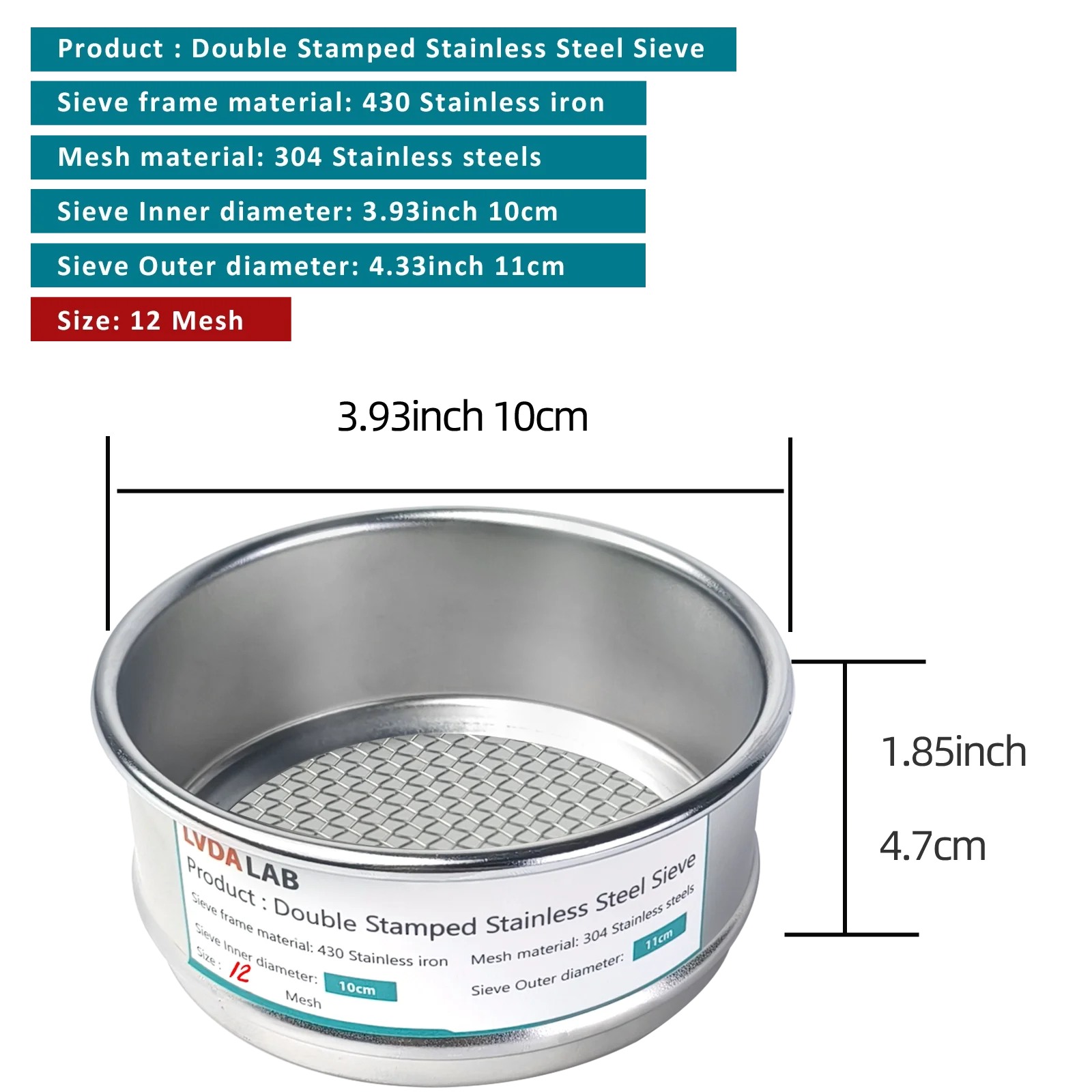 Xin Tester Dia 10cm Lab Test Sieve 10-180 Mesh 430 Frame 304 Stainless Steel Wire Pharmacopeia Powder Flour Soil Filter Screen