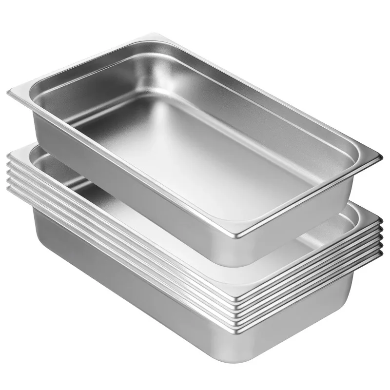 

6 Set Full-Size Steam Pans, Anti-Jam, 0.8mm Durable Stainless Steel, 4-Inch Depth, for Restaurants & Catering, Food Stora