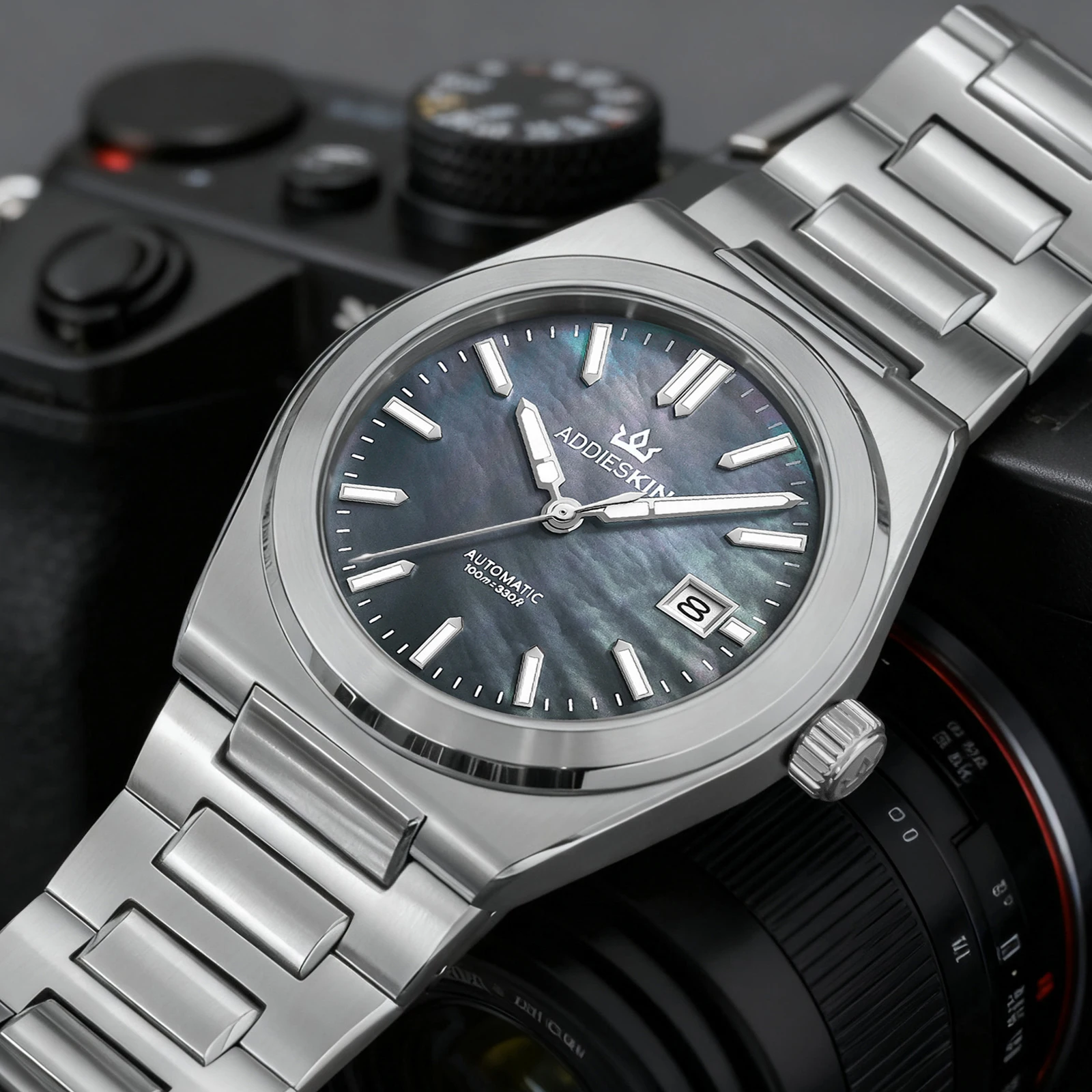 

Часы AddiesKin, роскошные механические автоматические часы с сапфировым стеклом 9015, 39 мм, циферблат из перламутра, мужские часы, водонепроницаемость 100 м, светящиеся в темноте