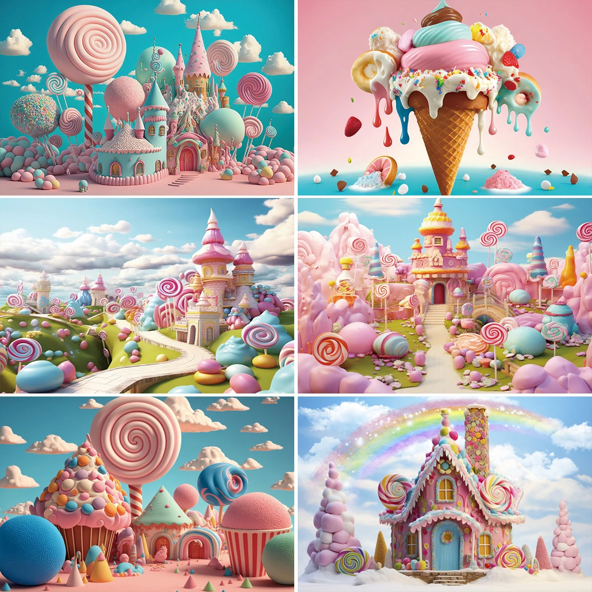 Ice Cream Party Background Pink Ice Cream Donuts Candy World Baby Shower Photography Backdrop Kids Birthday Banner Photo Studios