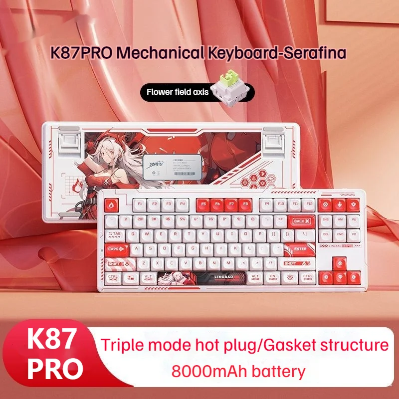 New Lingbao K87pro Wireless Mechanical Keyboard Customized Three-Mode Computer E-Sports Gaming  Keyboard  Anime Peripherals Gift