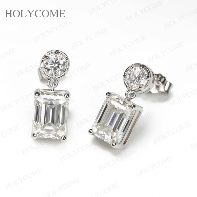 Moissanit-Ohrringe im runden Smaragdschliff, 2,2 ct/4,6 ct, Farbe D, 925er Sterlingsilber, einzigartiger gemischter Schliff, edler Schmuck, Geschenk für Frau – Detail 2