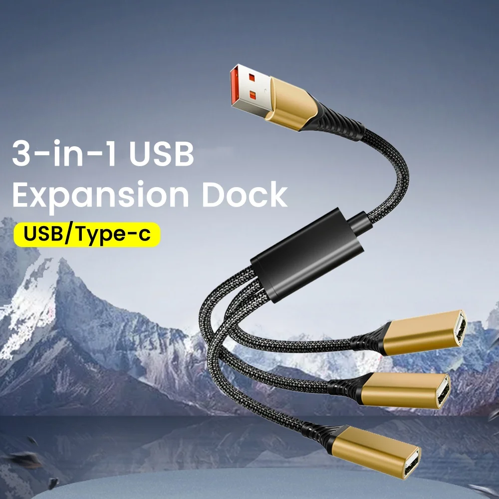 3-in-1 USB Splitter Cable USB2.0 To 3USB HUB Expansion Dock High Speed Data Transfer OTG Adapter For iphone 15 16 Computer