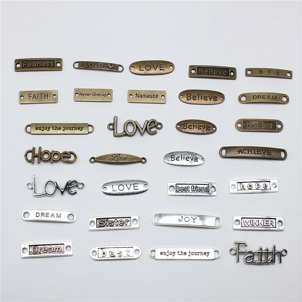 10 sztuk miłość FAITH HOPE SISTER DREAM BEST BELIEVE JOY złącze Charms do tworzenia biżuterii DIY rzemiosło dokonywanie ustaleń