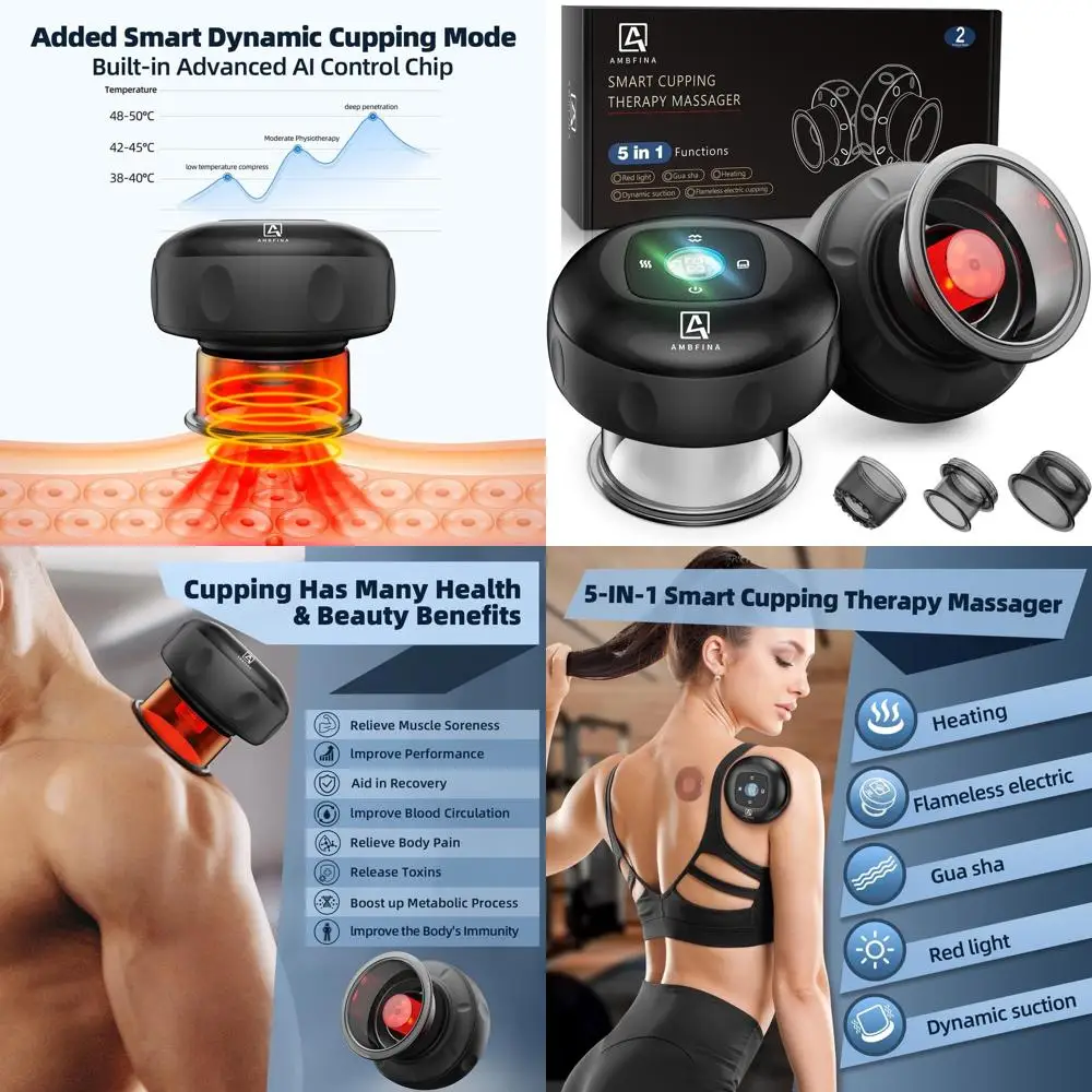 

5-in-1 Cupping Massage Kit with 12-Level Dynamic Pressure, Red Light Therapy & Heat for Pain Relief and Muscle Recovery