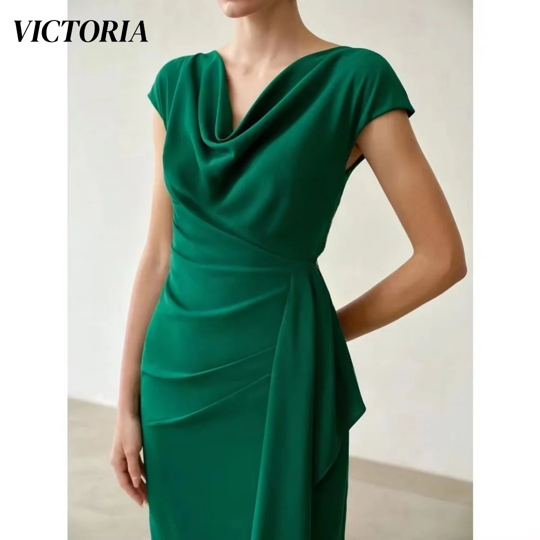 VICTORIA Fashion Column  Tea Length Asymmetrical One-Shoulder Draped Pleat Skirts Satin  Mother Of The Bride Dresses Customized