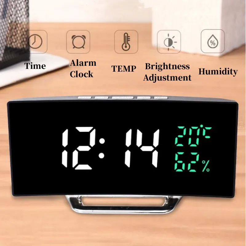 Digitaler Wecker mit Temperatur- und Feuchtigkeitsanzeige, 3 Alarme, unbegrenzter Schlummerfunktion, Nachtmodus, Tischuhr, 3-stufige Helligkeit, LED-Uhr für das Wohnzimmer – Detail 4