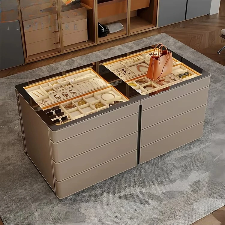 

Popular Design Bedroom Organizer Cabinet Multifunctional Living Room Cloakroom Island Jewelry Display Light Wardrobe