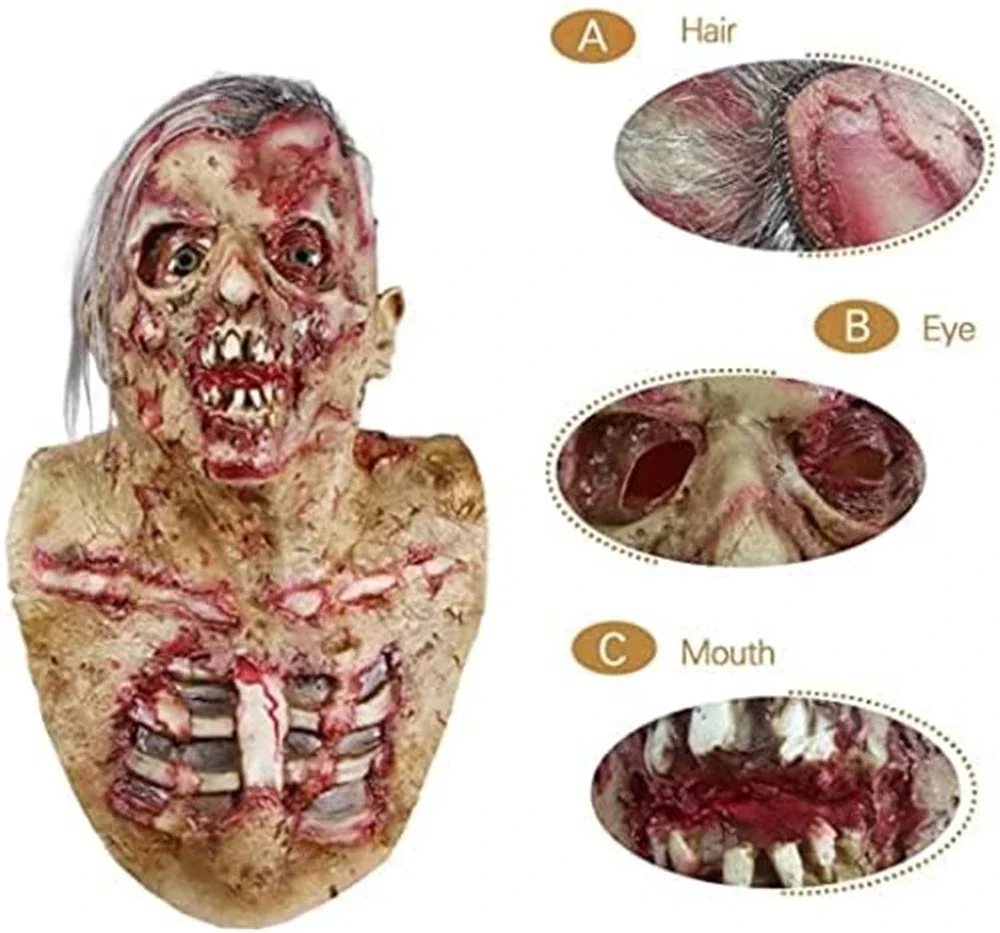 Halloween straszna maska z głową zombie Horror kostium przerażające lateksowe nakrycie głowy unisex krwawawa dorosła maskarada element ubioru rekwizyty dekoracyjne