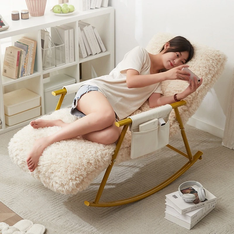 Internet-famous rocking chair, lazy sofa, folding rocking chair, adult lounge chair, balcony home, long plush single leisure