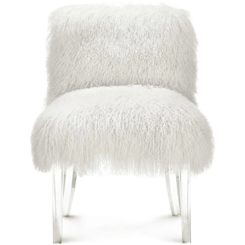 Popular pink sheepskin chair, romantic Lucite wedding crystal chair, minimalist design with soft cushion cover