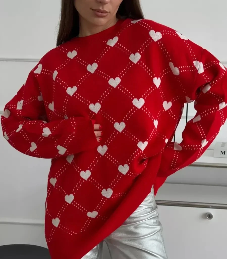 

Осень-зима, новый теплый женский свитер с круглым вырезом и принтом Love, свободный повседневный модный пуловер средней длины, топ