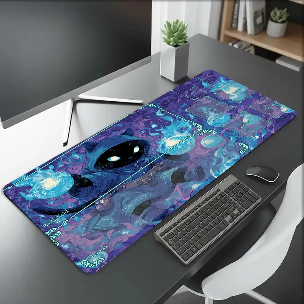 rubber anti-slip Magic playmat edge locking pc accessories Trading Card Game gaming mats Mystic Black Cat Mage Non-Slip Desk Mat