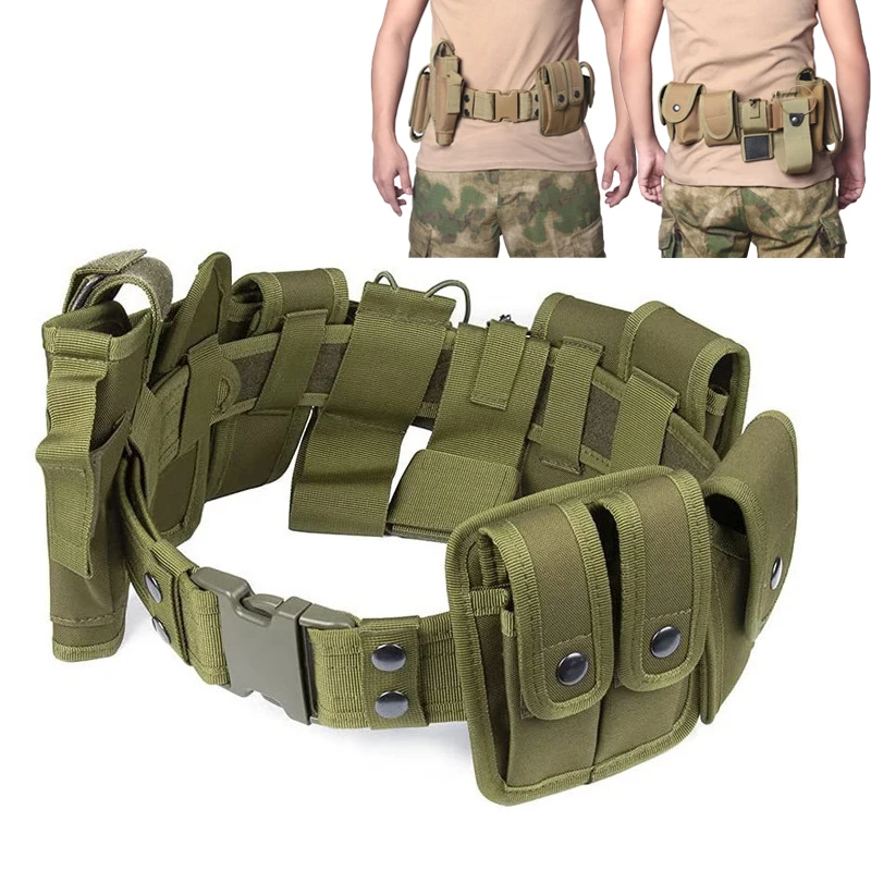 

Tactical Battle Belt Airsoft Duty Belt Set Adjustable Nylon Military Security Belt Hunting Belt Gun Holster Flashlight Pouch Set