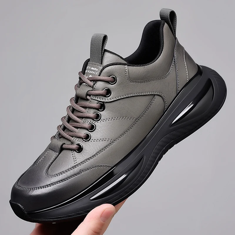 

Men Casual Leather Shoes Soft Leather Comfortable Work Lace Up round Toe Low Top Breathable Lightweight Anti-Odor Rubber Sole
