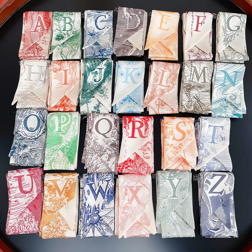 

26 Letters Tarot Constellation Luxury Bag Scarf Brand Twill Silk Scarves Women New Design Hijab Neckerchief Hair Scarf Headbands