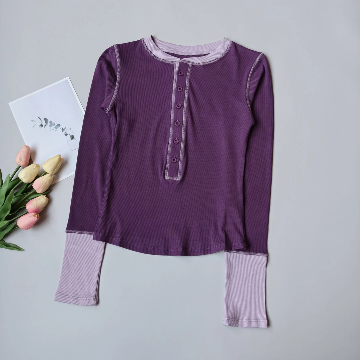 Autumn Contrasting Color Splicing Yoga Clothes Top Gym Women with Half-open Placket Round Neck Long Sleeves T Pilates Fitness
