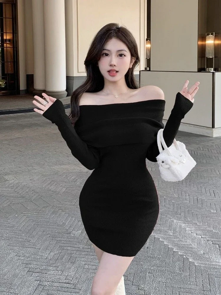 Rajstopy Damskie Sukienka Dzianinowa Obcisła Spódnica Wyszczuplająca Talia Jedno Ramię Elegancka Luksusowa Bawełniana Modna Sukienka Y2k Szydełkowe Sukienki dla Kobiet