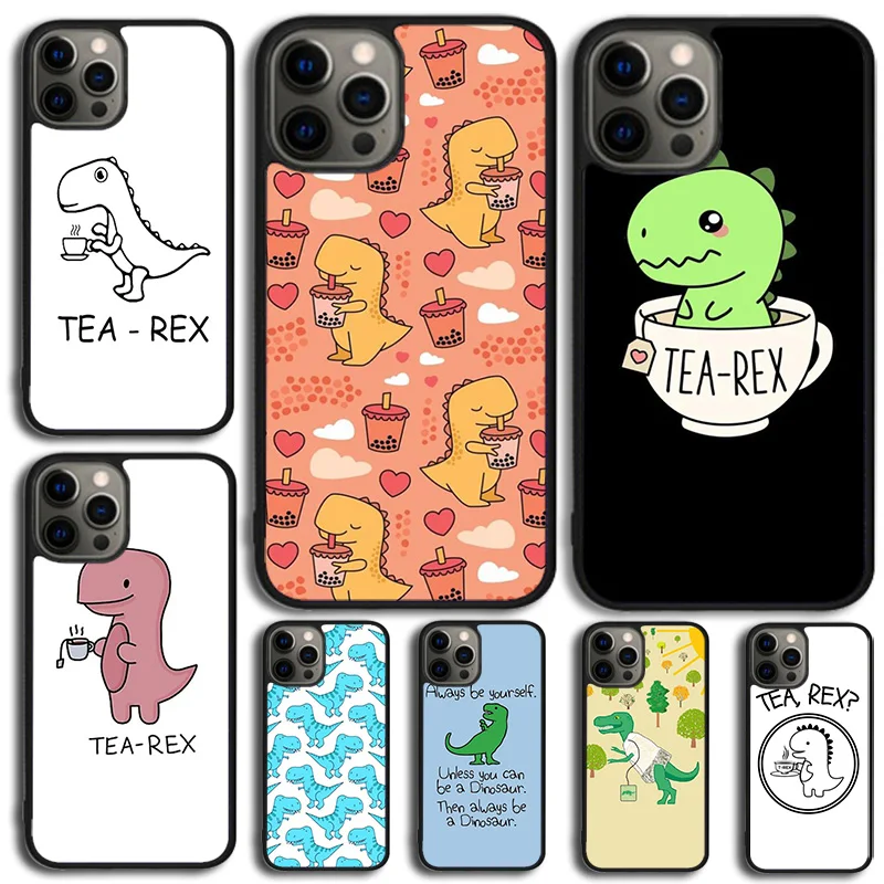 Cute Dinosaur Tea Rex Phone Case Cover For iPhone 15 16 14 XR XS 11 12 13 Mini Pro MAX Plus