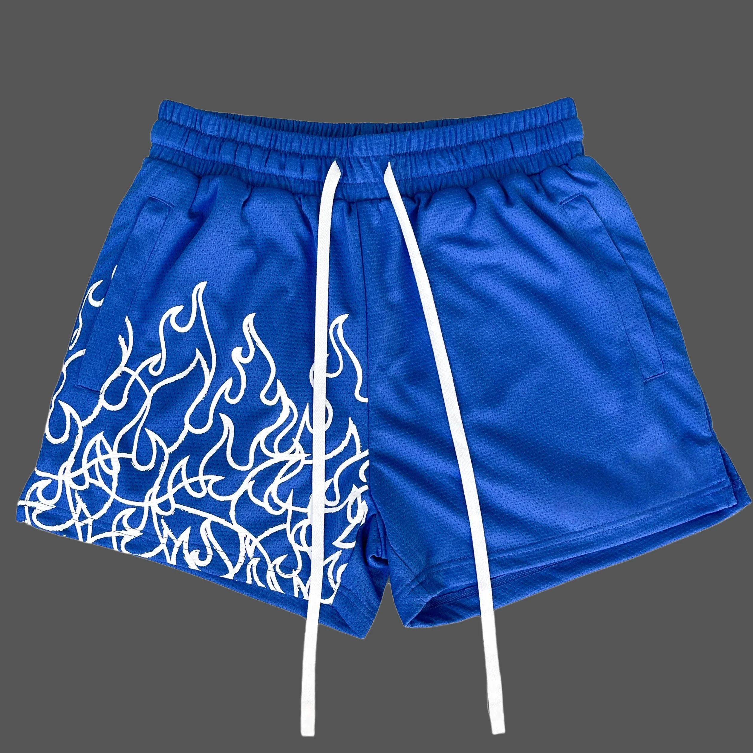 Sommer-Sonderangebot Unisex Mesh Schnelltrocknende Shorts Hip-Hop Flammen-Graffiti-Print Kordelzug Lose Sport-Basketball-Streetwear-Shorts – Detail 11