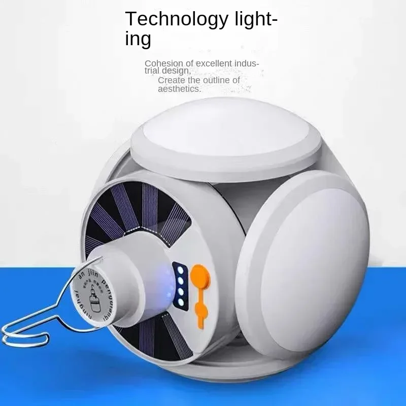 Rechargeable LED Football Bulb with Hook Portable USB Solar Camping Light Outdoor Camping Tent Work Light Folding