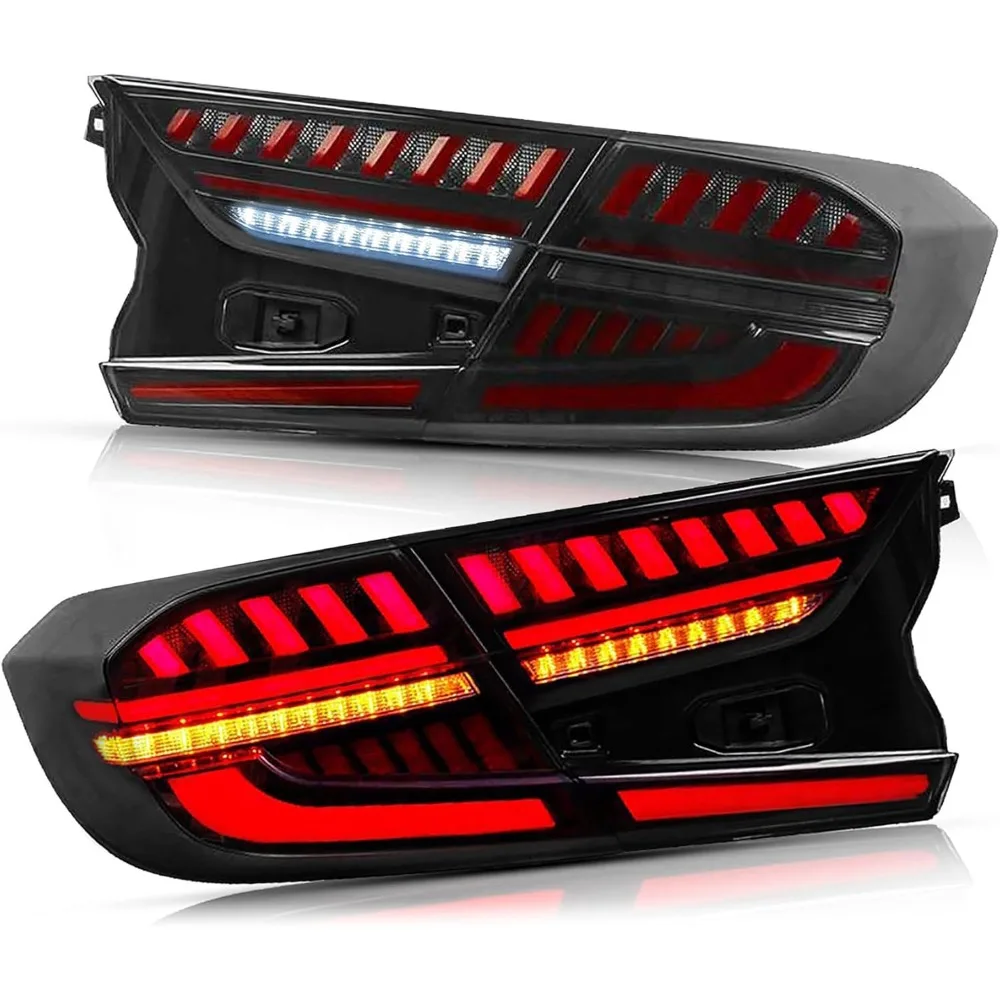 Tail Lights Compatible with Honda Accord 1 Rear Lamps w/Scanning Dynamic Animation Breathing , Sequential, Smoked/Tinted