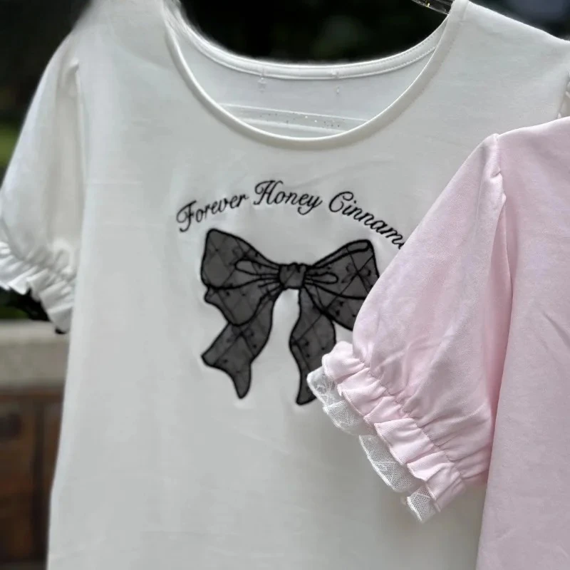 

Summer New Cute Short-sleeved T-shirt Girls Versatile Exquisite Embroidery Crew Neck Short Top Super Sweet Simple Cotton Tees