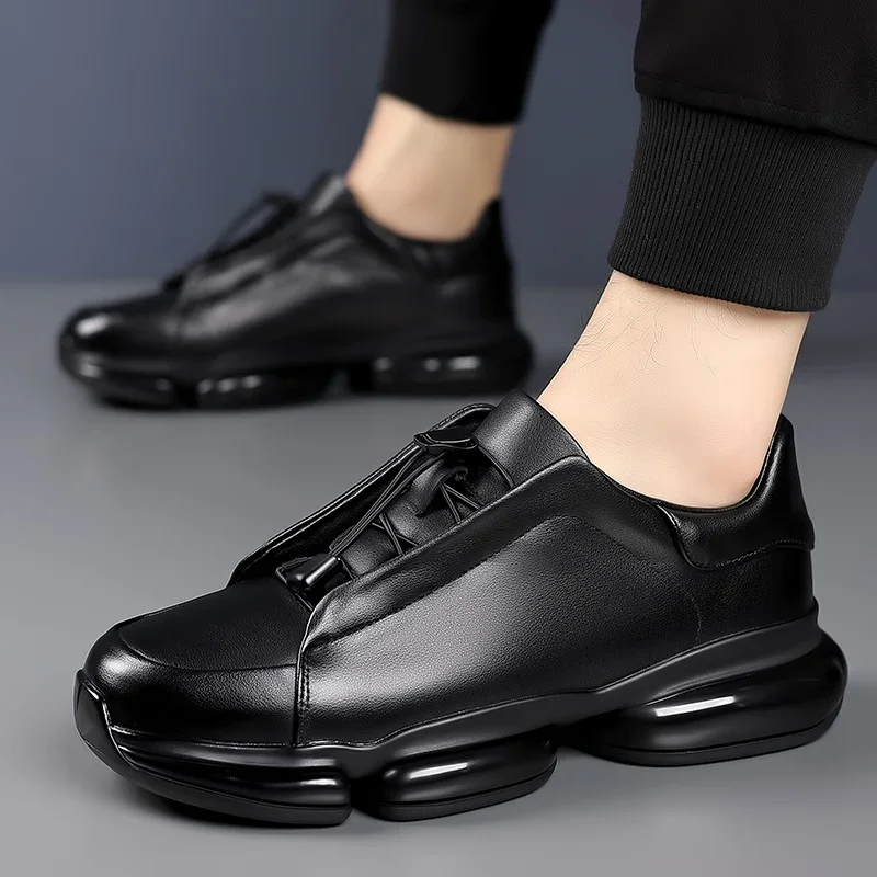 

2025 новые модные новые мужские повседневные туфли, увеличивающие рост, универсальные удобные прогулочные кроссовки на плоской подошве, лоферы на платформе, износостойкие