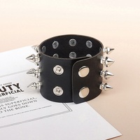 Punk Wide Leather Bracelet Personalized Motorcycle Accessories New Fashion Accessories Three Row Pointed Nails Exaggerated