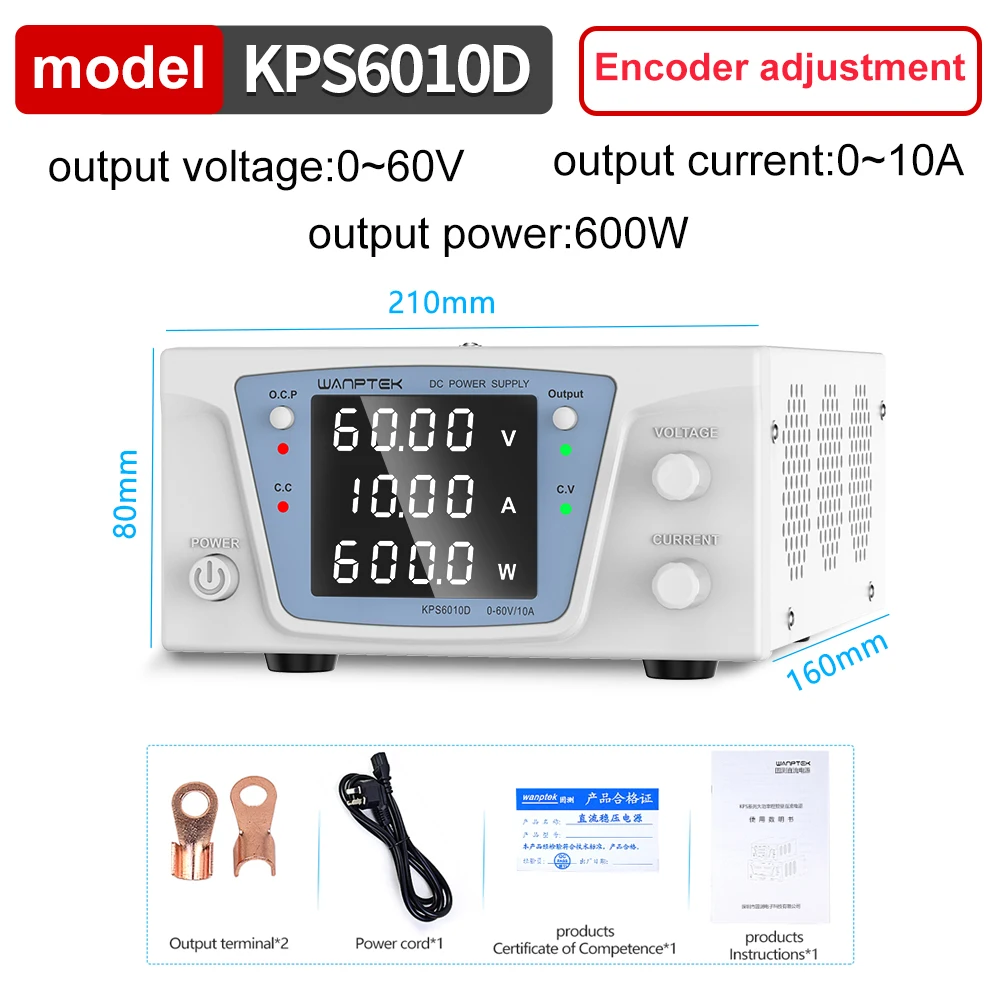 Wanptek Laboratorium DC-voeding 30V 10A 20A 60V 10A 20A 100V 5A 10A verstelbare gestabiliseerde variabele digitale geregelde bron