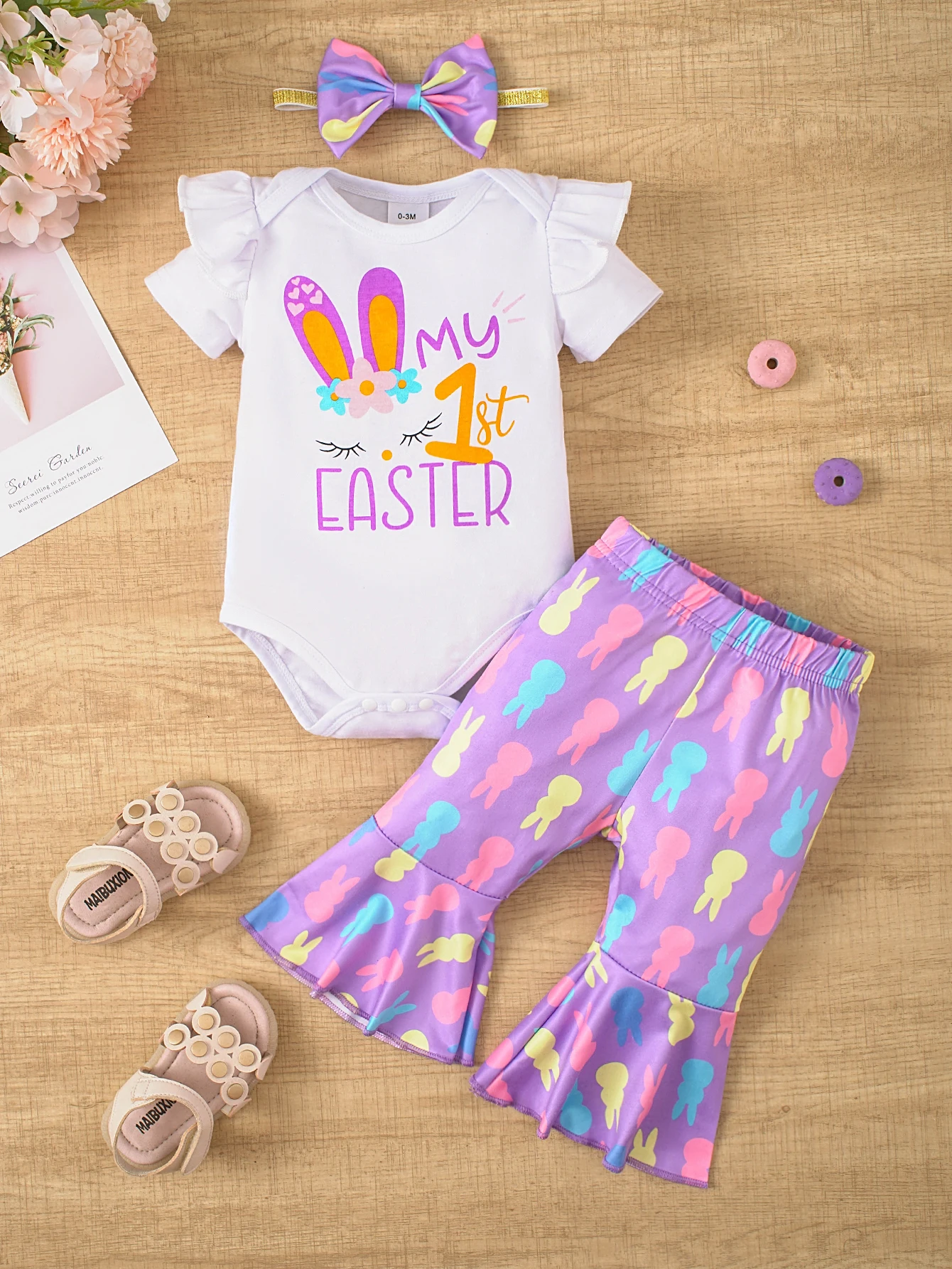 Ensemble barboteuse de fête pour bébé de 1 an, lapin mignon, manches courtes, pantalon Long avec couvre-chef