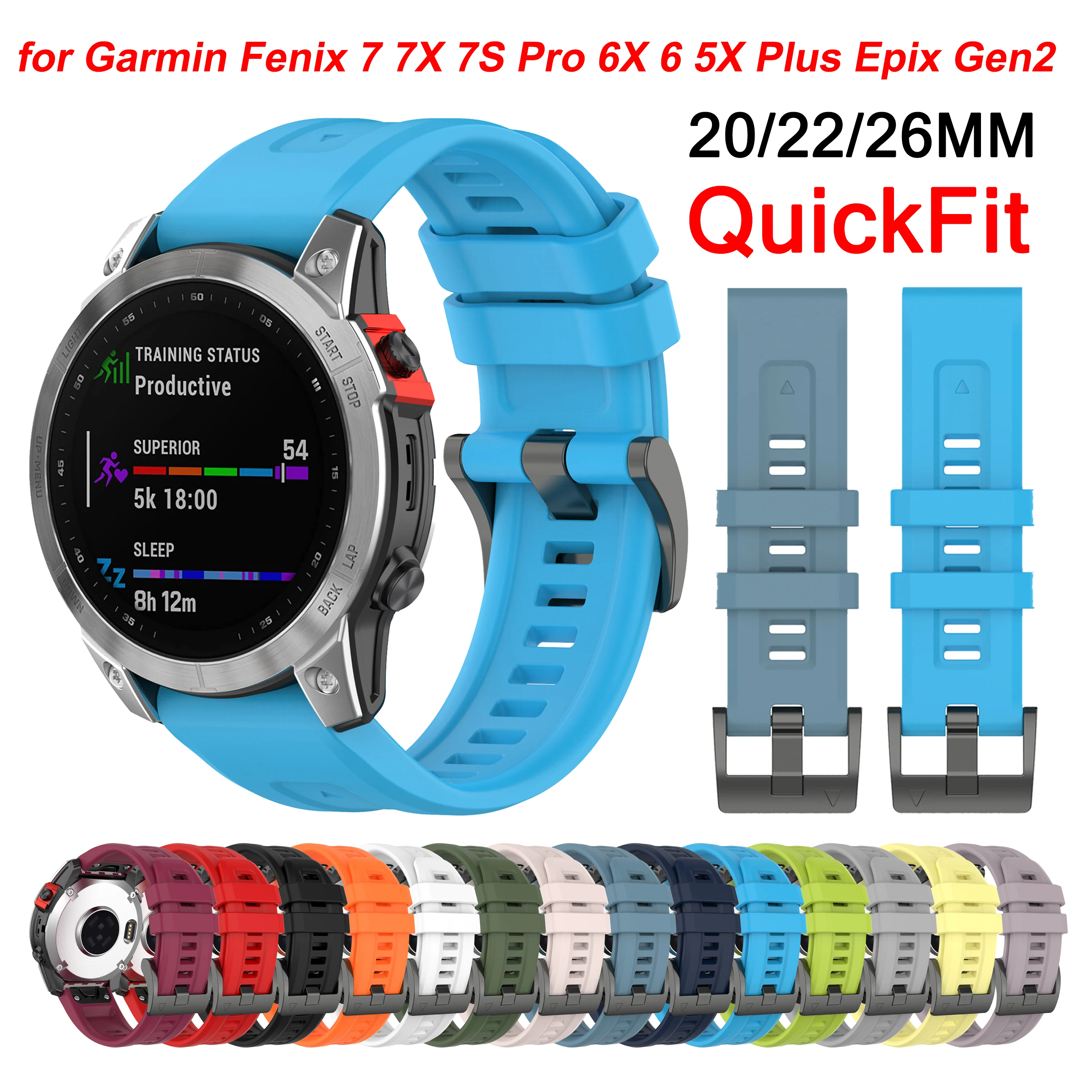 20 22 26MM Watchband Strap For Garmin Fenix 7X 7 Pro 7S Silicone Watch Band Wristband For Fenix 6X 6 6s 5X 5 Epix Gen2 945 965