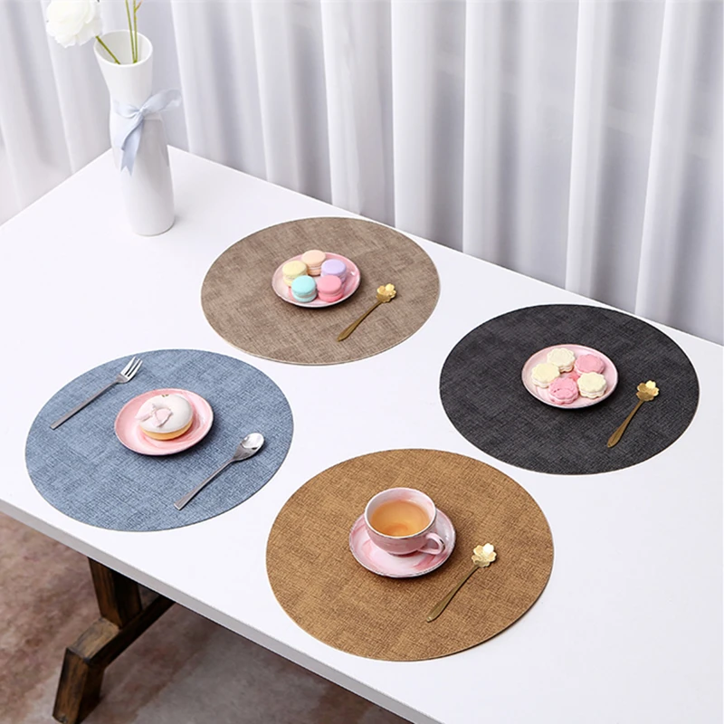 

Leather Round Table Mat Insulated Placemat for Kitchen Gadgets Anti Slip Dining Mats Heat Resistant Breakfast Drink Cup Coasters