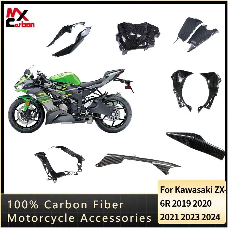 

For Kawasaki ZX-6R 2019- 2023 100% Pure Full Carbon Fiber Fenders Cover Panels Cowl Parts Fairing Kits Motorcycle Accessories