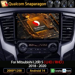 Android 14 Car Radio For Mitsubishi L200 5 2018 - 2021 Multimedia Video Player 4G WIFI Wireless Carplay Auto Head Unit QLED 2DIN