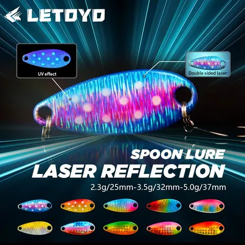 LETOYO 2,3g/3,5g/5g señuelo giratorio láser UV luminoso cuchara señuelo de pesca doble pintado Spinner cebos coloridos trucha Prech señuelo