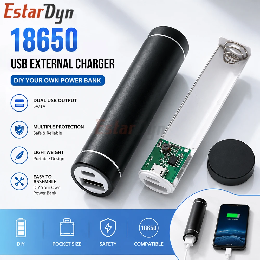 Estardyn Metal Power Bank Case DIY Solderless Kit for 1X 18650 Battery 5V 1A USB External Charger Smart Phone