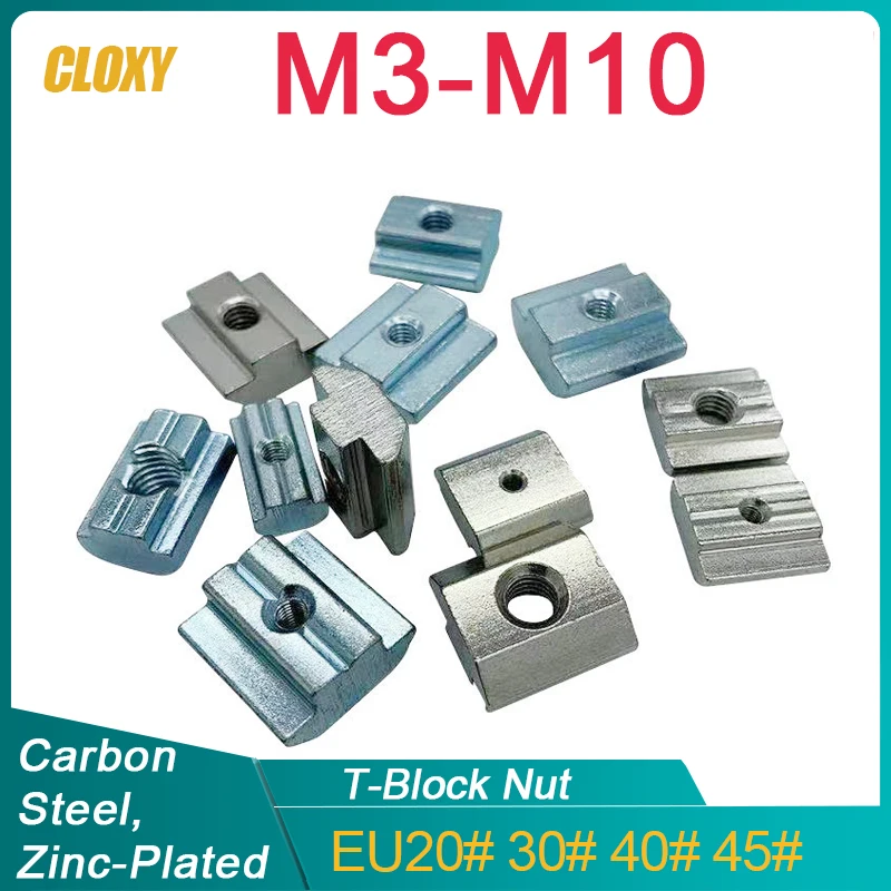 EU20# 30# 40# 45# M3 M4 M5 M6 M8 M10 T Block Square nuts T-Track Sliding Hammer Nut for Fastener Aluminum Profile