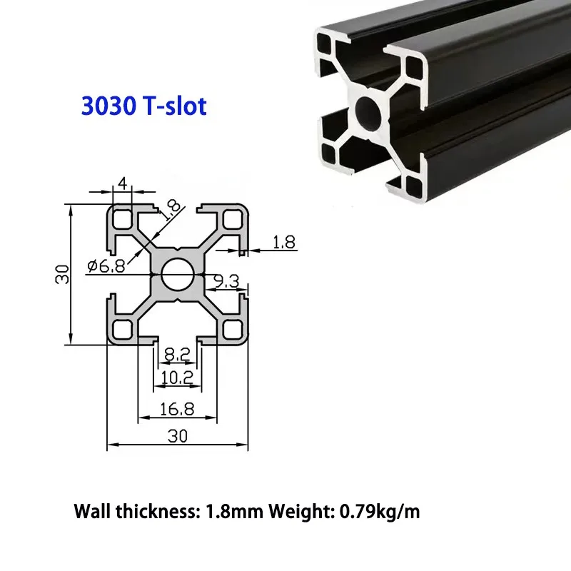 1PC BLACK 3030 T-slot European Standard Anodized Aluminium profile Extrusion 100mm-1000mm Length Linear Rail for CNC 3D Printer
