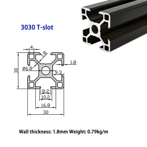 Imagen 2 del producto Extrusión de perfil de aluminio anodizado estándar europeo, ranura en T negra 3030, carril lineal de 100mm-1000mm de longitud para impresora 3D CNC, 1 ud.