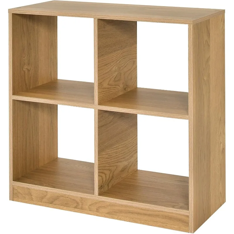 

4-bin storage and organization shelf, open bookcase with base, 2-tier small bookshelf, suitable for small spaces