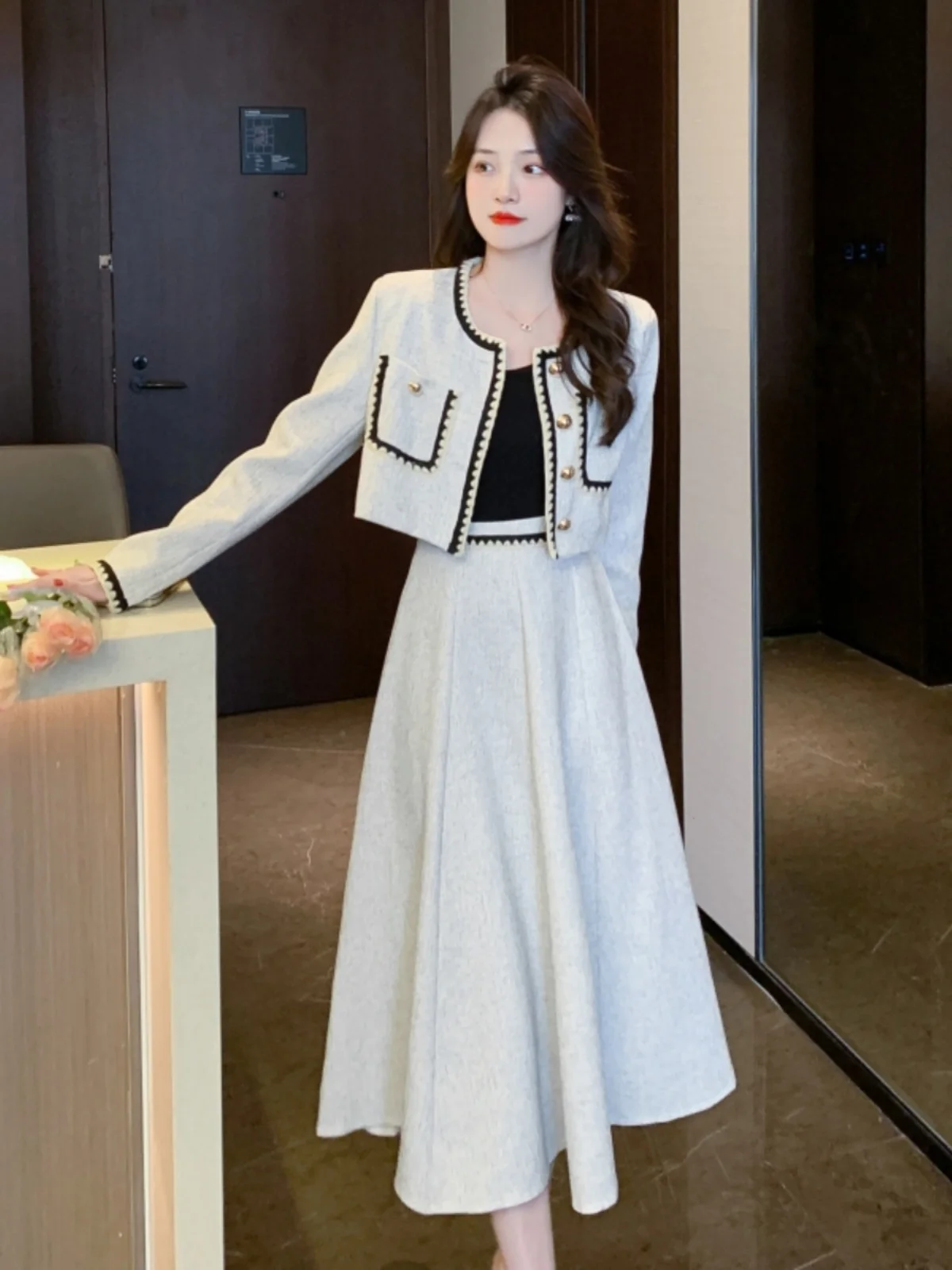 

Faionable Profional Women's Outfit Autumn Winter New Arrival Two-Piece Set Ele Outerwear Skirt Polyester Fiber