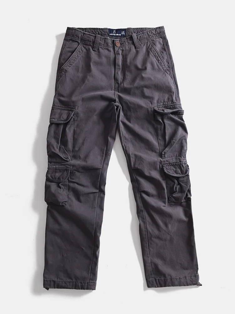 

Мужские свободные рабочие брюки из плотного хлопка для осени и зимы, повседневные уличные брюки с множеством карманов, прямые длинные штаны