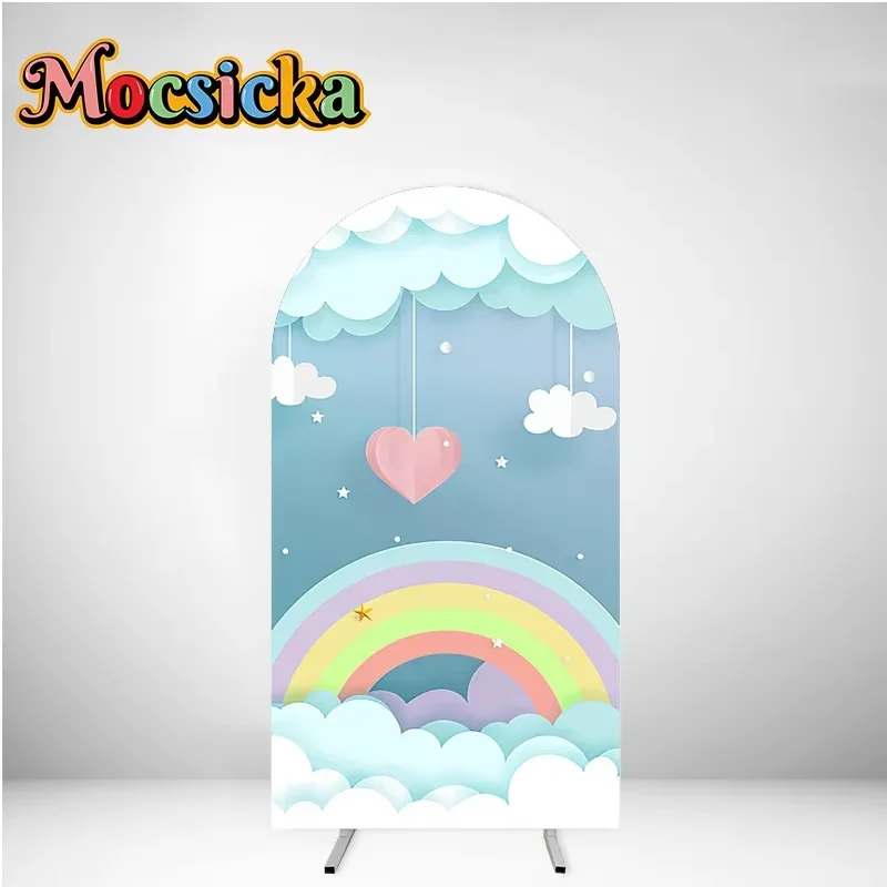 Fantasia dos desenhos animados arco-íris festa arco cobre branco elastano cabido 2-face festa arco suporte cobre redondo superior arco pano de fundo cobre